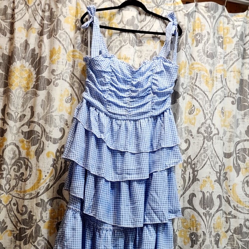 *Sold* NWT JessaKae Blue and White Gingham Tiered Dress Size Large